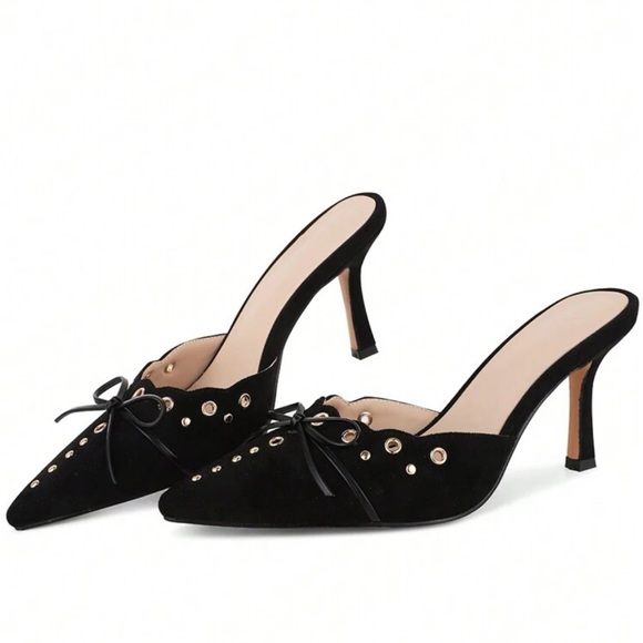 Black mule pumps with bow detail - Picture 4 of 5